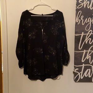 Black blouse with delicate white flower design